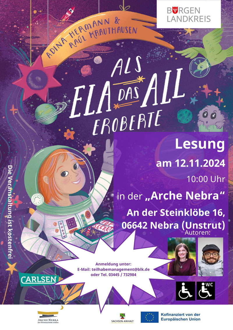 Eventposter mit Titelillustration der Austronautin Ela im Raumanzug